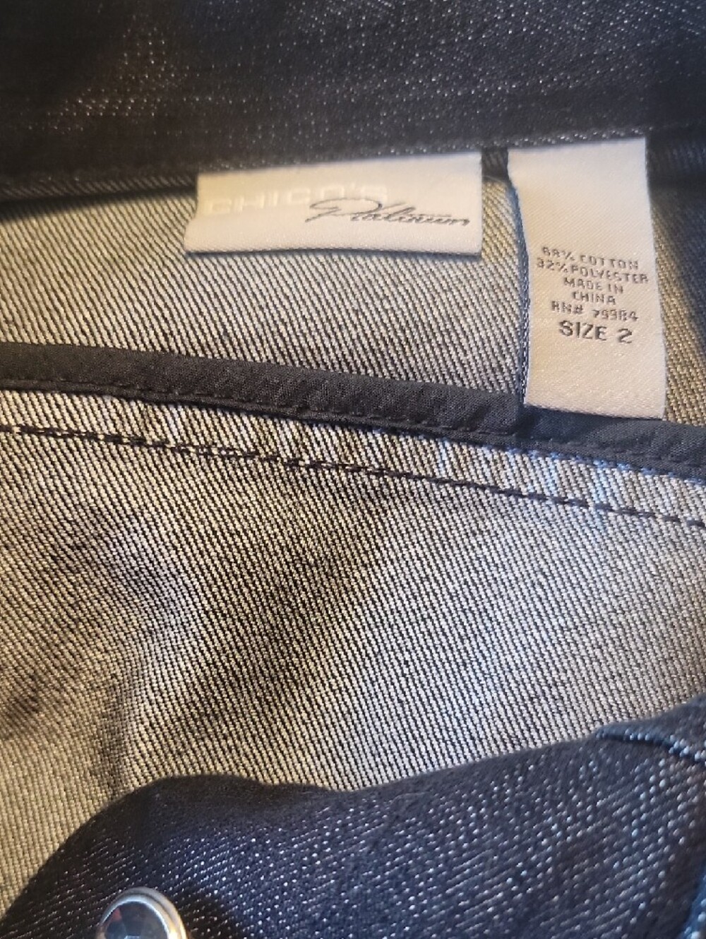 Chico's Platinum Denim Jacket with Hem and Cuff Stud Detailing - Picture 6 of 6